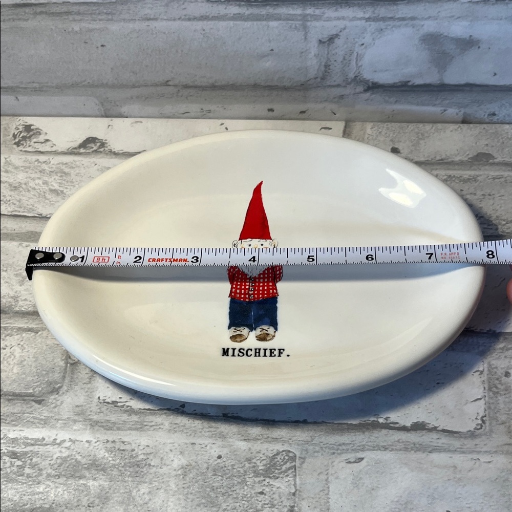 Raw Dunn Magenta small oval White Plate with Mischief Gnome Design - Picture 2 of 5